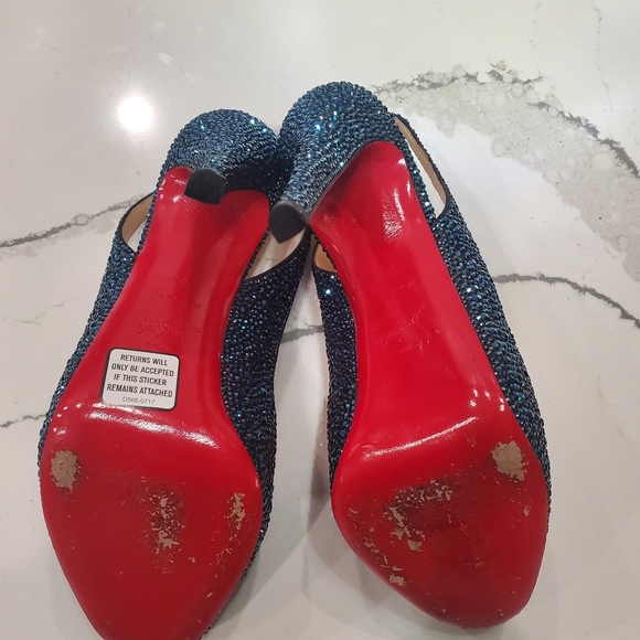 Christian Louboutin Blue Crystal lady peep 38 1/2 - Picture 7 of 12